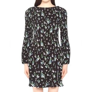 NWT Maje Rockineta Floral Bouquet Plisse Pleated Mini Dress Long Sleeve 38 MD